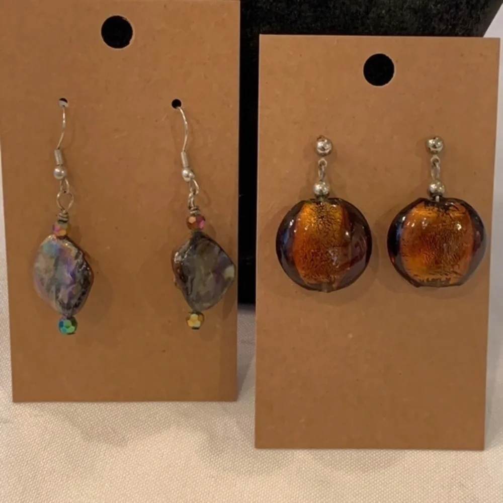 💐5/25 2 pair glass art ball bead natural shell drop dangle earrings